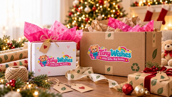 A gift wrapped in plastic-free paper and ribbon